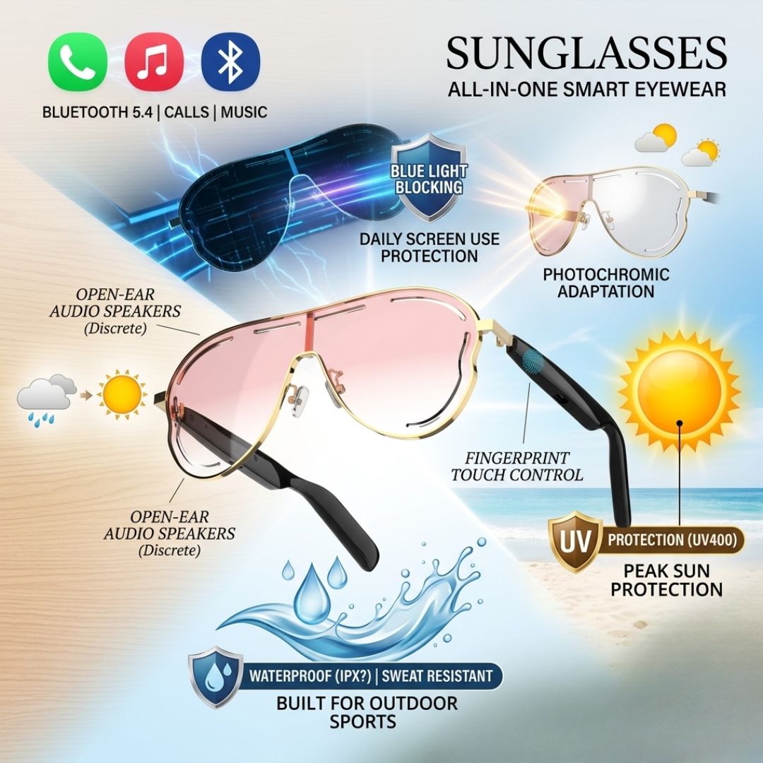 Smart Bluetooth 5.4 Sunglasses with Open-Ear Audio