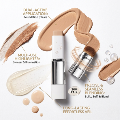 3-in-1 Dual-Ended Cover Cream Foundation & Highlighter Stick with Built-In Blending Brush
