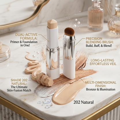 3-in-1 Dual-Ended Cover Cream Foundation & Highlighter Stick with Built-In Blending Brush