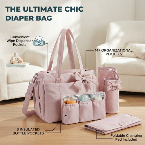Crush Bow Large Travel Tote with Changing Pad