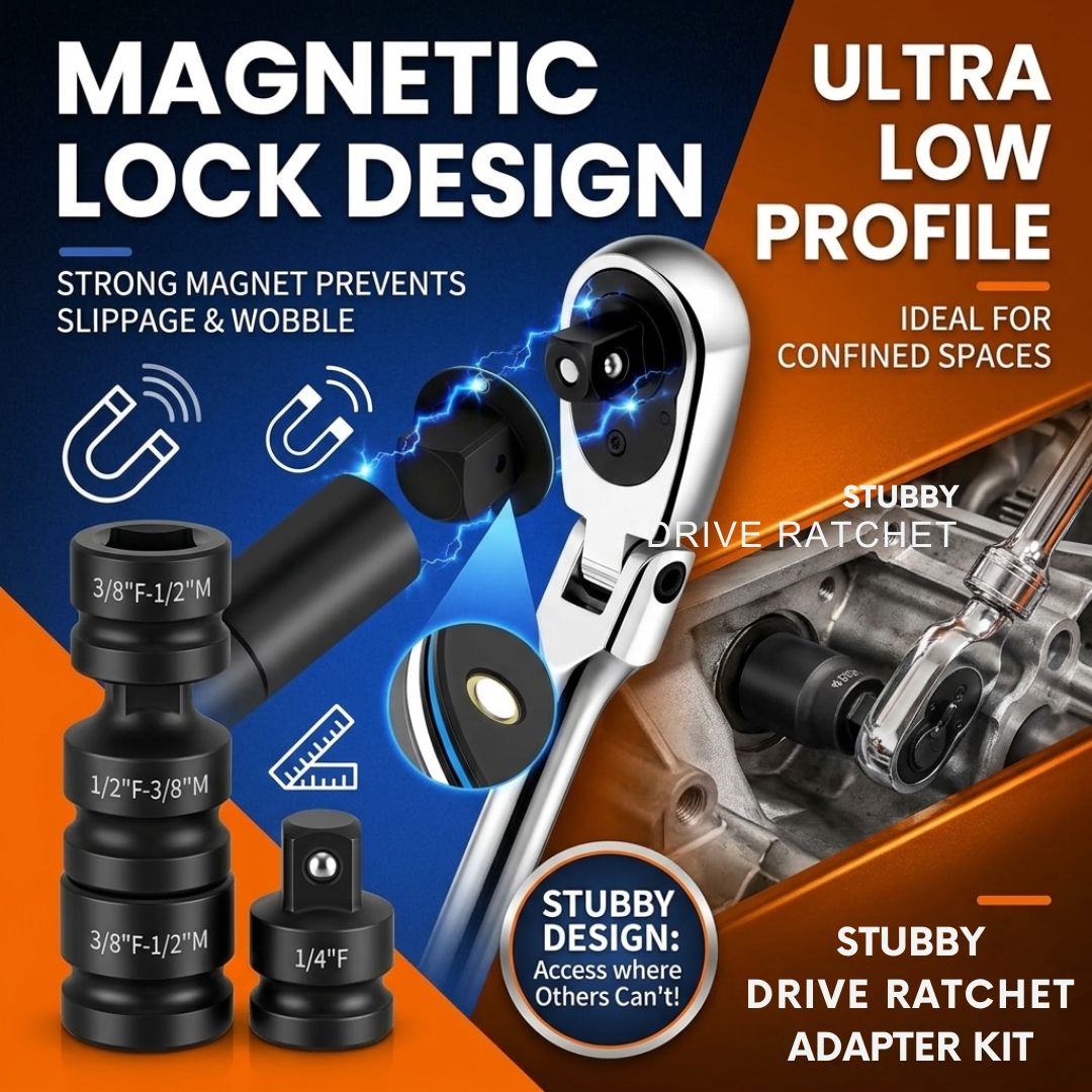 Low Profile Impact Socket Adapter Set (4PC Stubby Drive Ratchet Adapter Kit)