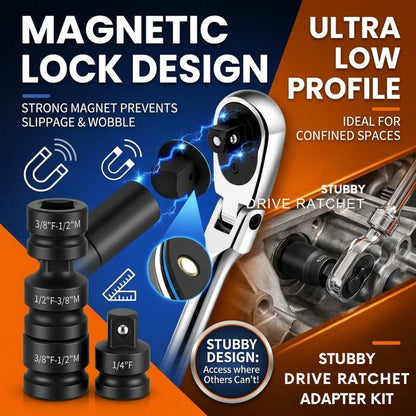 Low Profile Impact Socket Adapter Set (4PC Stubby Drive Ratchet Adapter Kit)