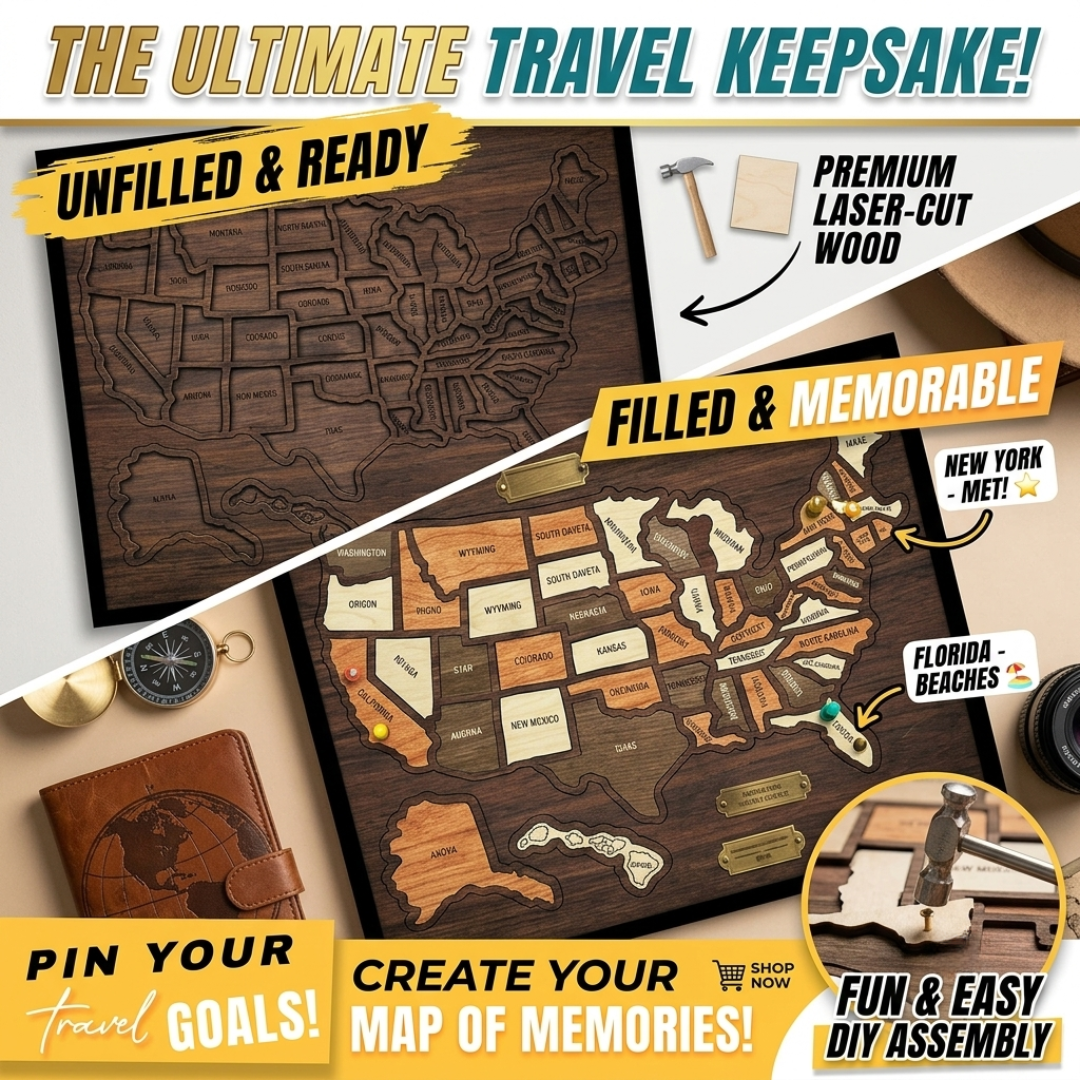 Premium Wooden U.S. Travel Map Puzzle & Family Decor