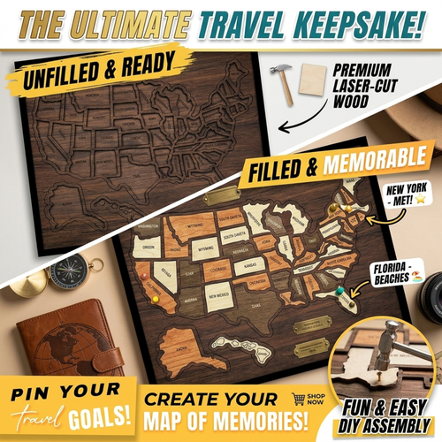 Premium Wooden U.S. Travel Map Puzzle & Family Decor