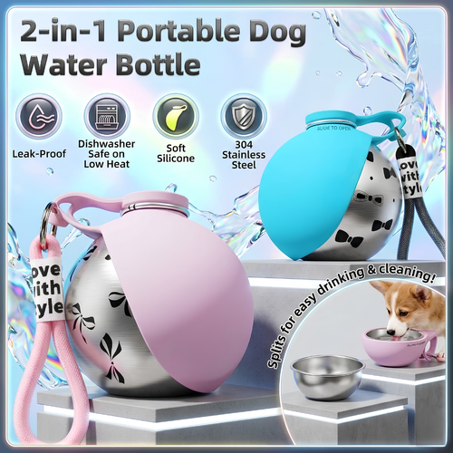 Stainless Steel 2-in-1 pet water bottle