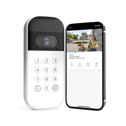Smart Video Garage Keypad, with Wide-Angle Camera, Customizable PIN Code