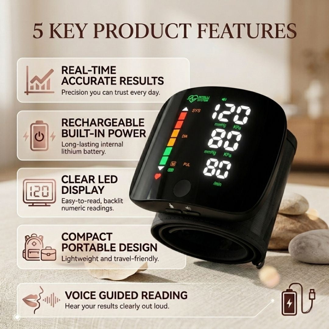 Smart Rechargeable Wrist Blood Pressure Monitor