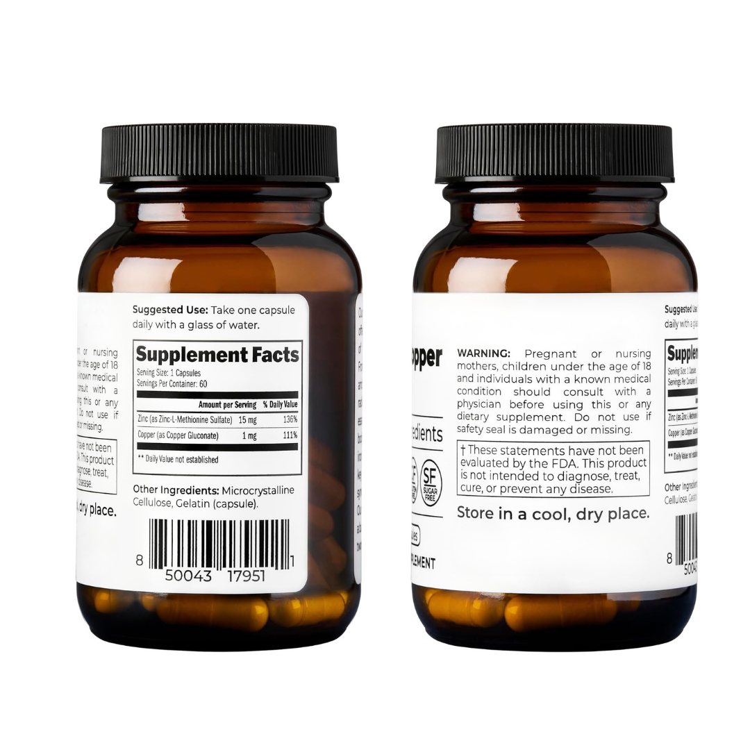 Zinc & Copper Mineral Supplement- 60 Capsules